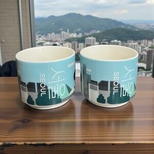 Starbucks 2016 Set Of 2 Seoul South Korea Coffee 3oz Mug Cups NWT NOT FULL SIZE